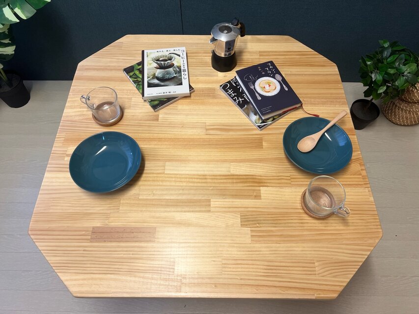 送料無料】 ローテーブル 八角形 90cm パイン ナチュラル 木組支柱脚