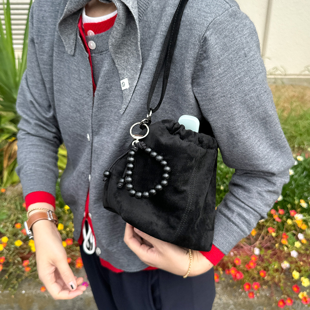 2回再販](ORIGINAL) ソフトドローストリングショルダーバッグ (black