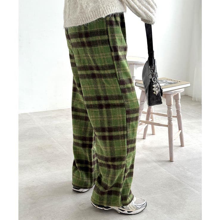 チェック柄パンツハイウエストワイドパンツ[品番：AGCW0006100
