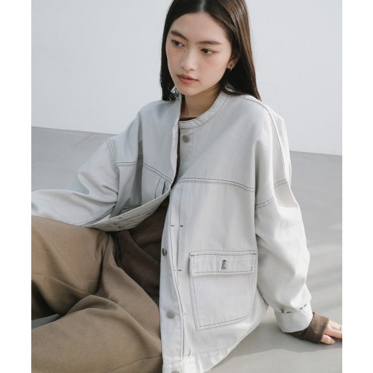 オーバーサイズ ノーカラー デニム[品番：AZ000004416]｜andme