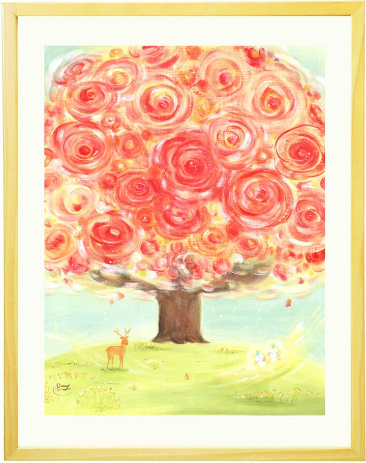 花巻碧、【ぶどう畑からの眺め】、希少な額装用画集より、新品額装付