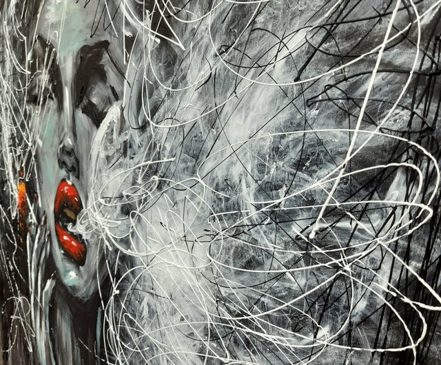 送料無料】スペイン オリジナルの喫煙女性の油絵抽象的な女性の壁