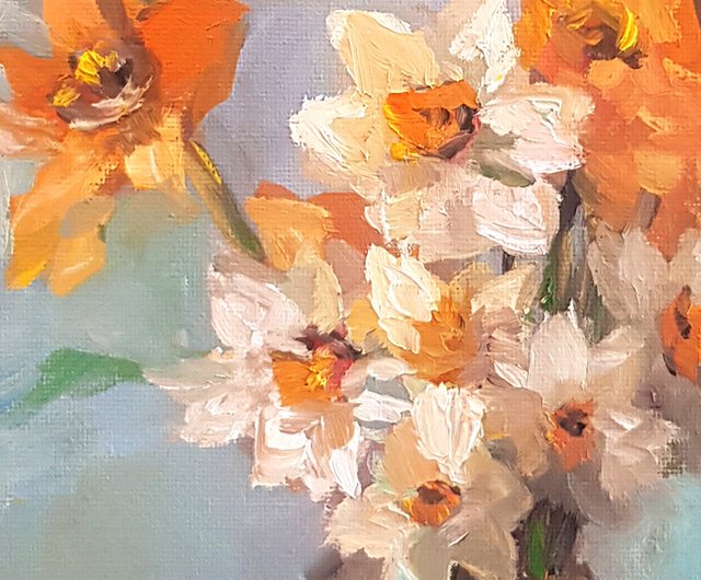 ロシア 水仙油絵オリジナルアート花キャンバスアートワーク春フラワー