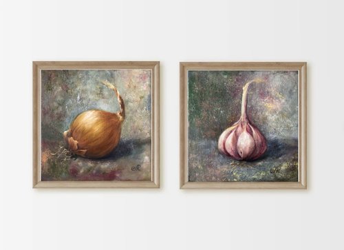 スペイン オリジナル油絵キッチン静物画野菜絵画 ArtLolitaRos - Pinkoi