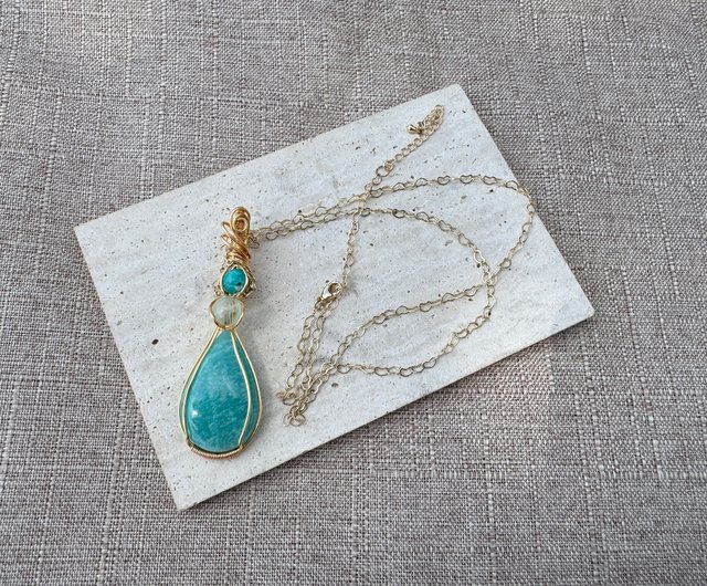 230248 ワイヤーラッピング アマゾナイト石ブロンズラッピング