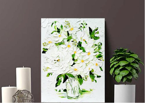 送料無料】ウクライナ 抽象的な牡丹の花の絵画 花瓶の中の白いデイジー