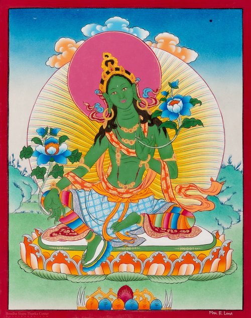 ネパール エレガントなグリーンターラタンカ | 精神的な保護と安らぎの