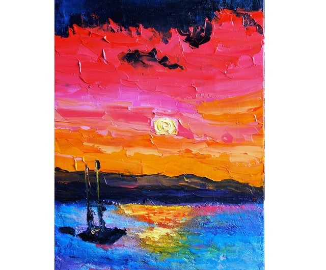 ロシア 抽象サンセット絵画油絵オリジナルアートアートワーク
