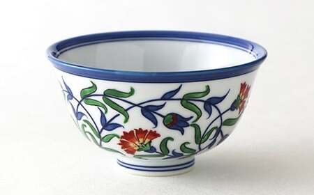 源右衛門窯 染錦石竹花文 飯碗 器 食器 ご飯茶碗 おちゃわん