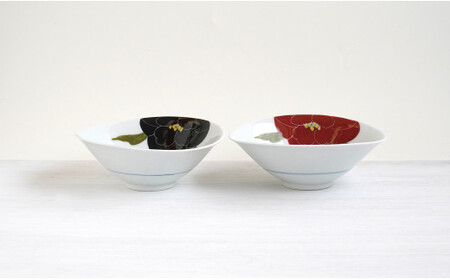 有田焼 泰山 赤牡丹・黒牡丹 俵小丼2枚セット 食器 器 うつわ 陶磁器