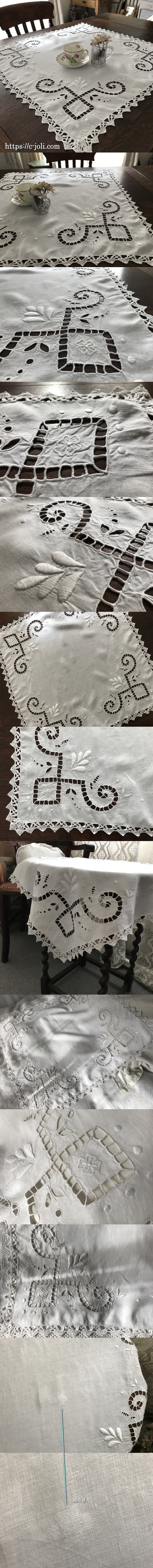 T2786 フランスアンティークリネンテーブルセンター/テーブルクロス
