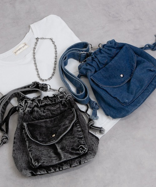 セール】デニム 巾着 サコッシュバッグ（ショルダーバッグ）｜pumpkin