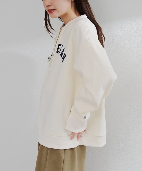 フロッキープリントハーフジップ裏起毛スウェット（スウェット）｜PUAL