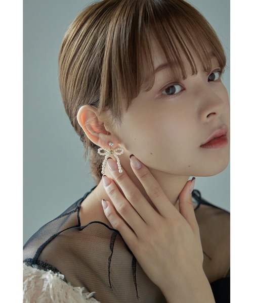 セール】ビジューパールリボンピアス 大人 結婚式 お呼ばれ