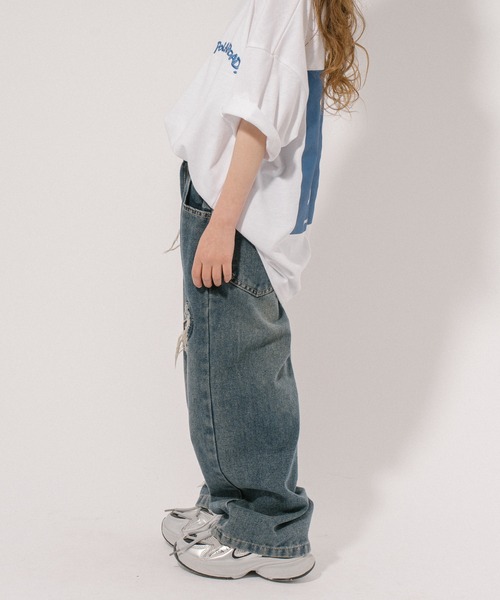 ハートダメージデザインストレートデニムパンツ（デニムパンツ