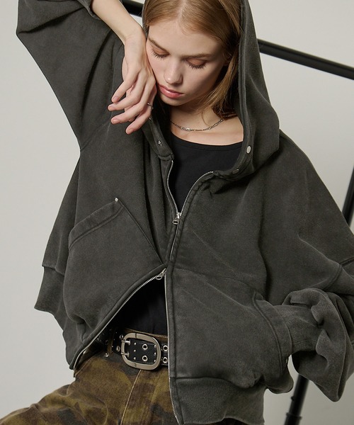 Alfred Alex】スタッズショートダブルジップパーカー（パーカー