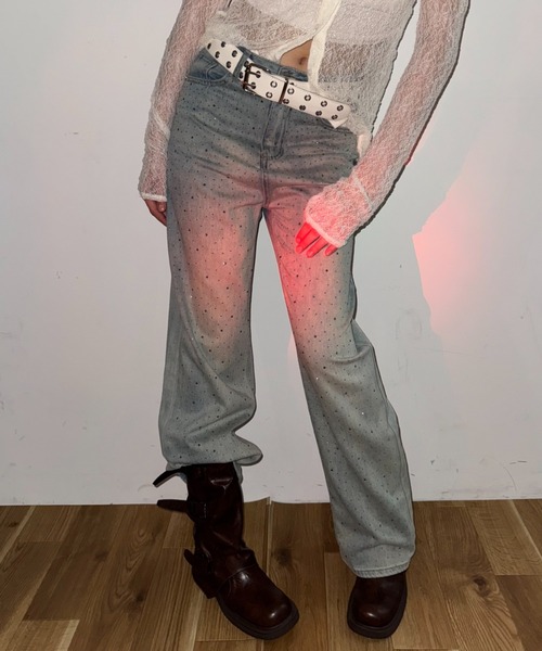 セール】【SNSで話題のキラキラデニム!】オーロララインストーン付き