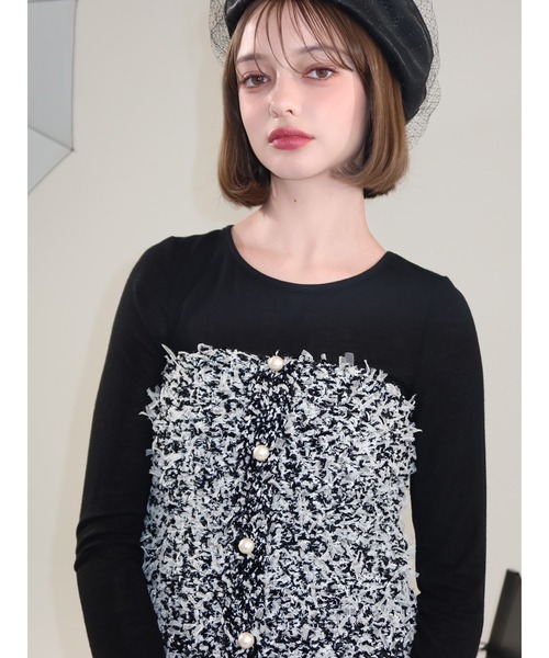 セール】チュールミックスニットツイードコンビネゾン（つなぎ