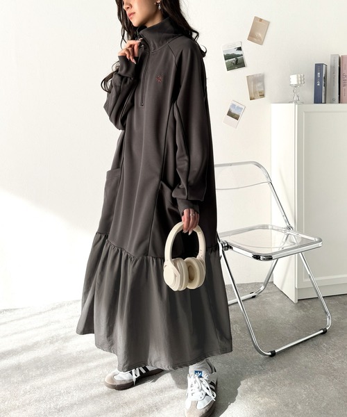 セール】スポーツMIIX!胸元刺繍入り異素材ドッキングハーフジップ