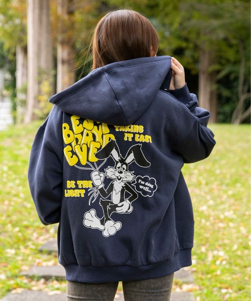 セール】《バックキャラ×ゆるストリート》レディース 裏起毛 ジップ