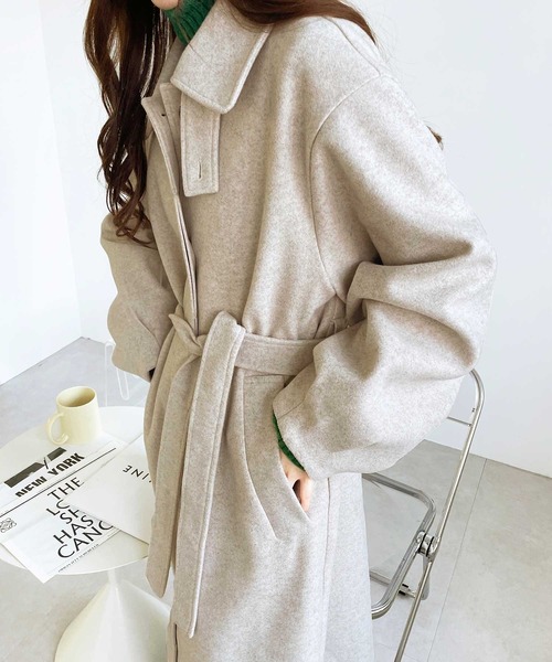 セール】2WAYアレンジカラーフェイクウールロングコート（ステンカラー