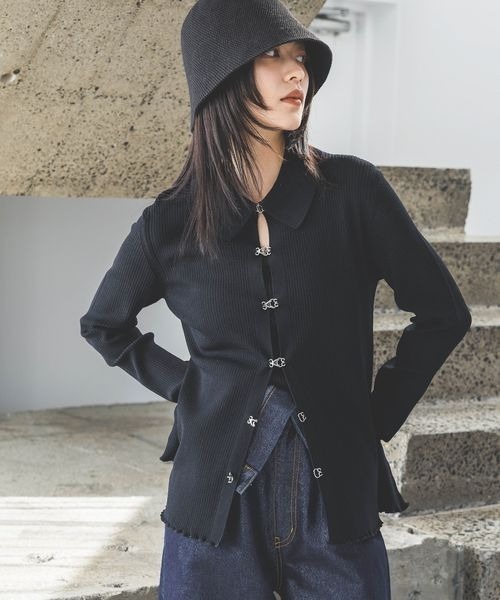 JEANASIS（ジーナシス）の「14Gメタルフックポロカーディガン/106169