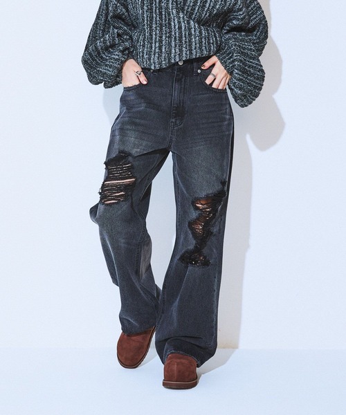 セール】クラッシュストレートデニム/599571（デニムパンツ