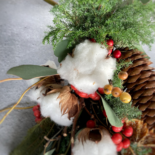 クリスマススワッグ森とオレンジ:ドライフラワースワッグ スワッグ 花