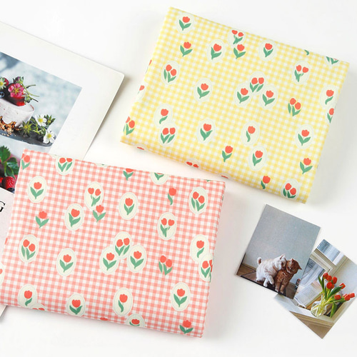 韓国製 花柄 ピクニックチューリップ チェック チューリップ 生地