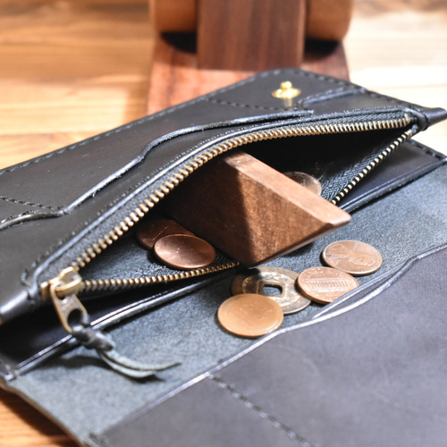 トラッカーウォレット190(ロング) 栃木レザーブラック 手縫い 長財布