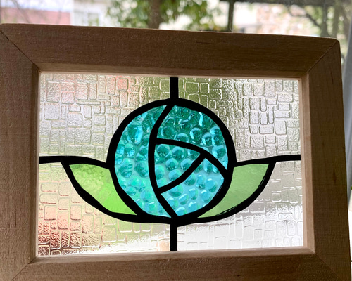 ステンドグラス※パネル※rose 枠ナチュラル(白木) その他インテリア雑貨