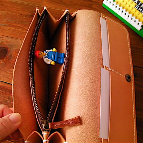 ヌメ革 ロングウォレット 長財布 レザー ハンドメイド 総手縫い (※内側