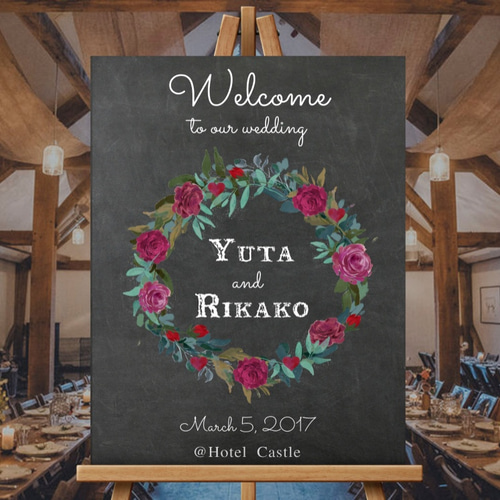 ウェルカムボード │薔薇 バラ 黒板 結婚式 ウェディング ウェルカム