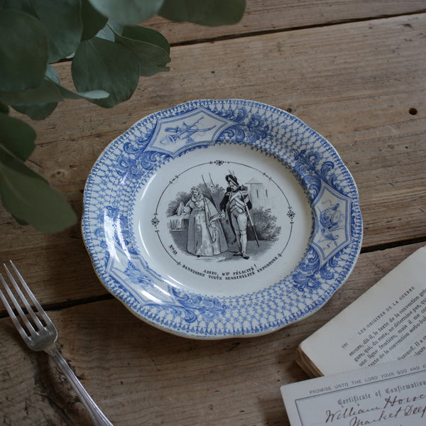 クレイユモントロー窯のグリザイユ（直径19.5cm）ブルー フランス