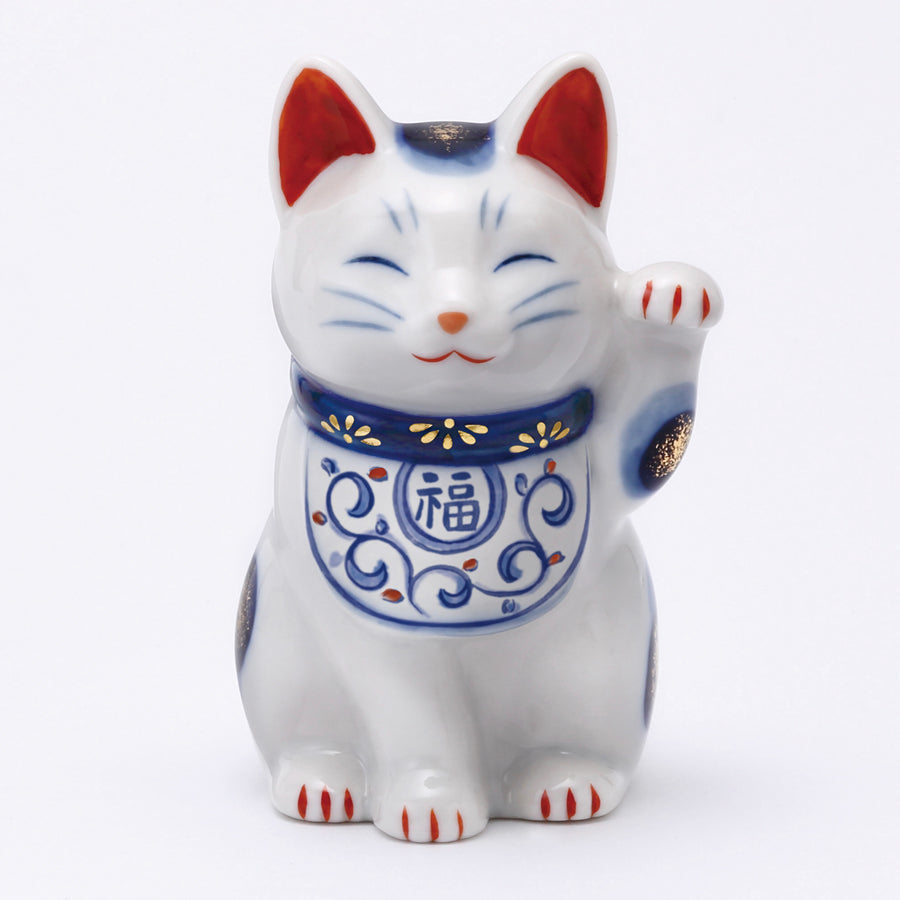 染錦唐草招き猫(左手上げ・小) – 中外陶園オンラインストア