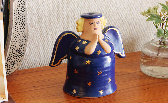 Lisa Larson/リサ・ラーソン/キャンドルホルダー/エンジェル/ブルー