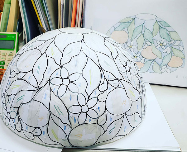 ステンドグラスランプ半球モールドを使った型紙からの作り方～みかん編