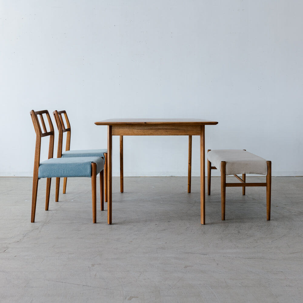 ダイニング4点セット］EDDA 伸張ダイニングテーブル＋チェア×2＋ベンチ