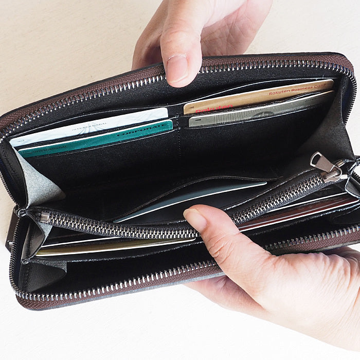 ZOO(ズー) 財布 長財布 カバ革 ラウンドファスナー ブラウン ピューマ