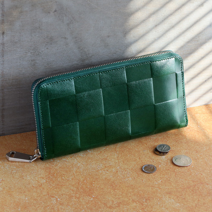 ZOO(ズー) 財布 長財布 イタリアンレザー ブロックチェック ラウンド