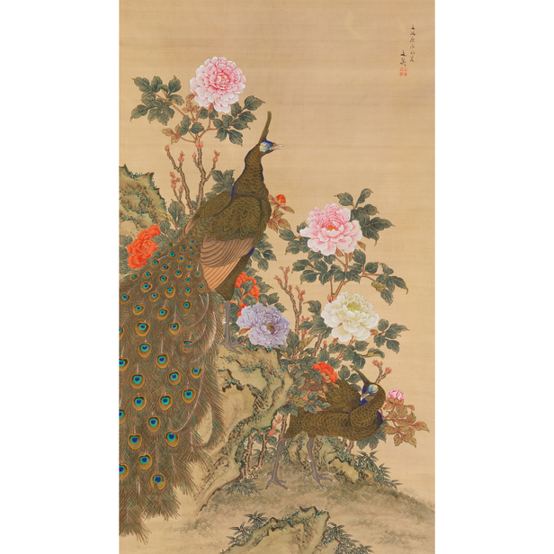 牡丹に孔雀図 - 谷文晁 - 日本画 - 名画 - Canon Creative Park