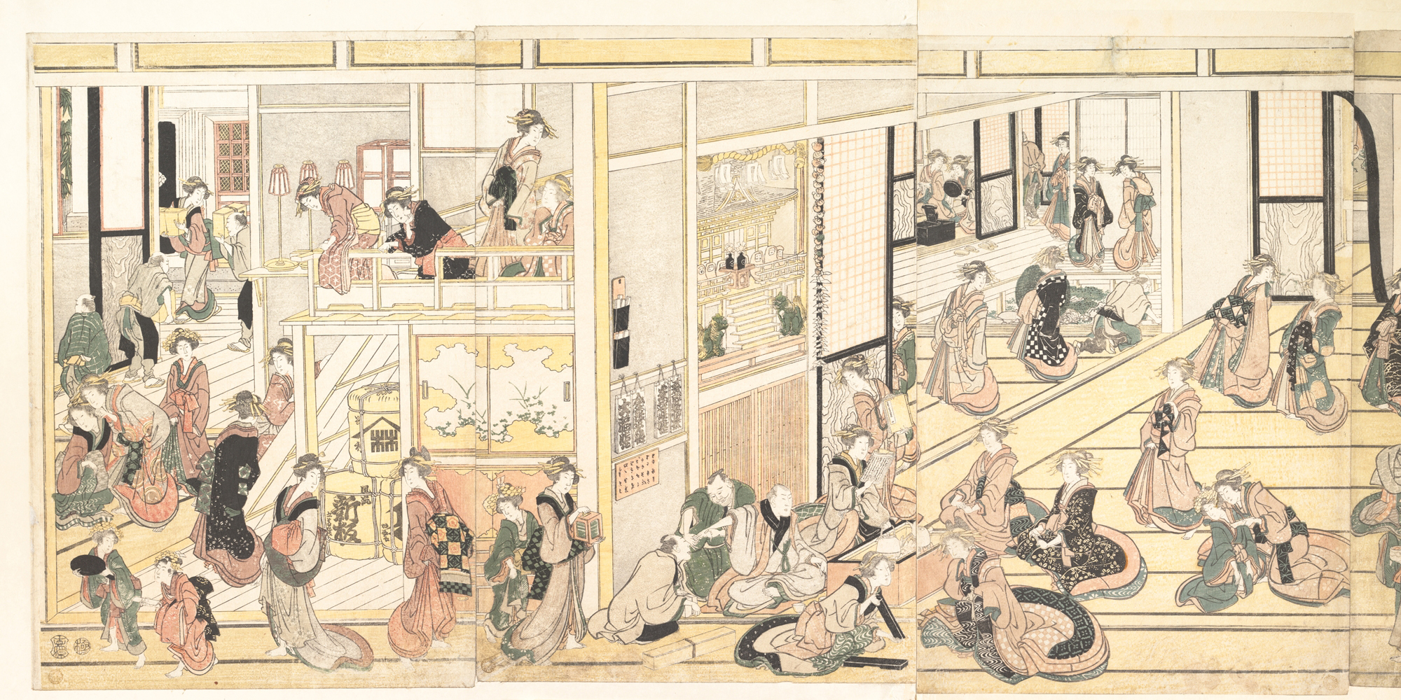 葛飾北斎による浮世絵「New Year's Day at the Ôgiya seiro, Yoshiwara」