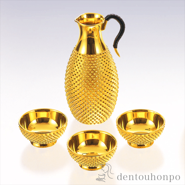 送料無料】 純金 酒器セット 霰 B 460g 千呂利単品/猪口3個 / 高級