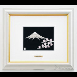 送料無料】 銀製 貴金属画 富士桜 1号 / 光則（銀工芸） 額縁 飾り