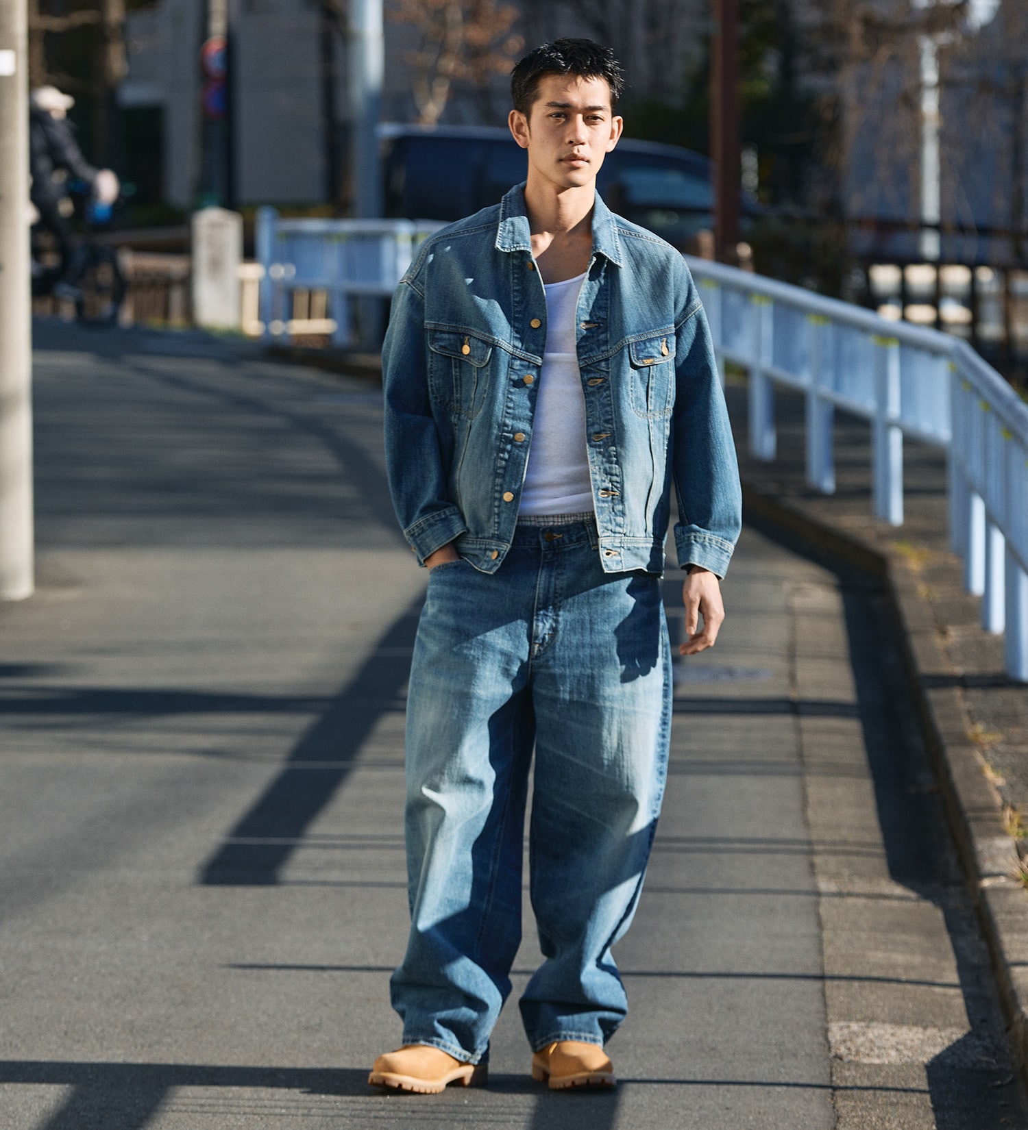 試着対象】SUPERSIZED ビッグシルエットライダースデニムパンツ