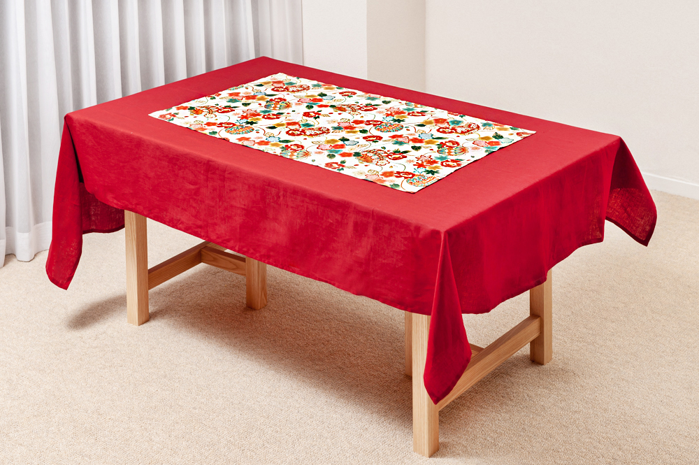 【新品未使用】和柄　テーブルクロス タペストリー　京都　さくら井屋　綿100% 手染め麻細タペストリー「桜」 [京都洛柿庵オンラインショップ]