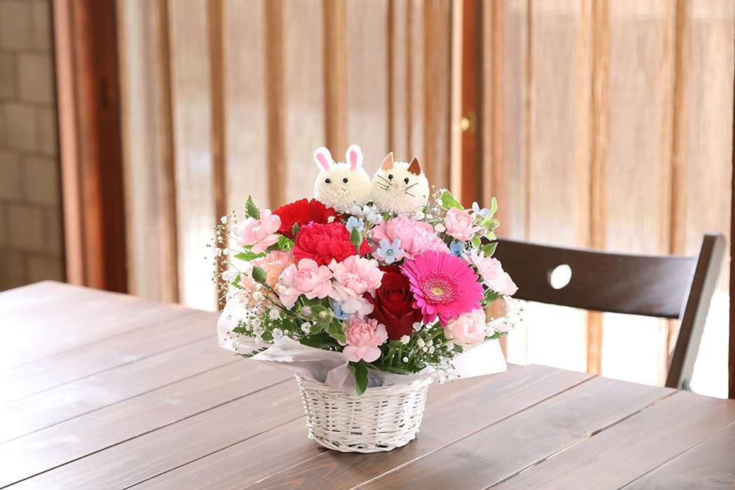 アニマルフラワーMサイズ（にゃんこ・うさぎピンクレッド系）(Mサイズ