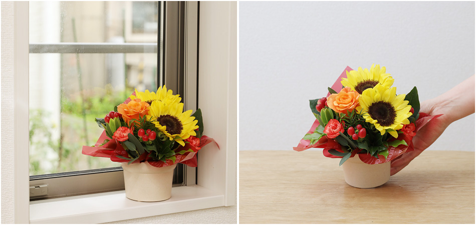 生花】夏季限定ひまわりのアレンジメント～【デザイナーズコレクション