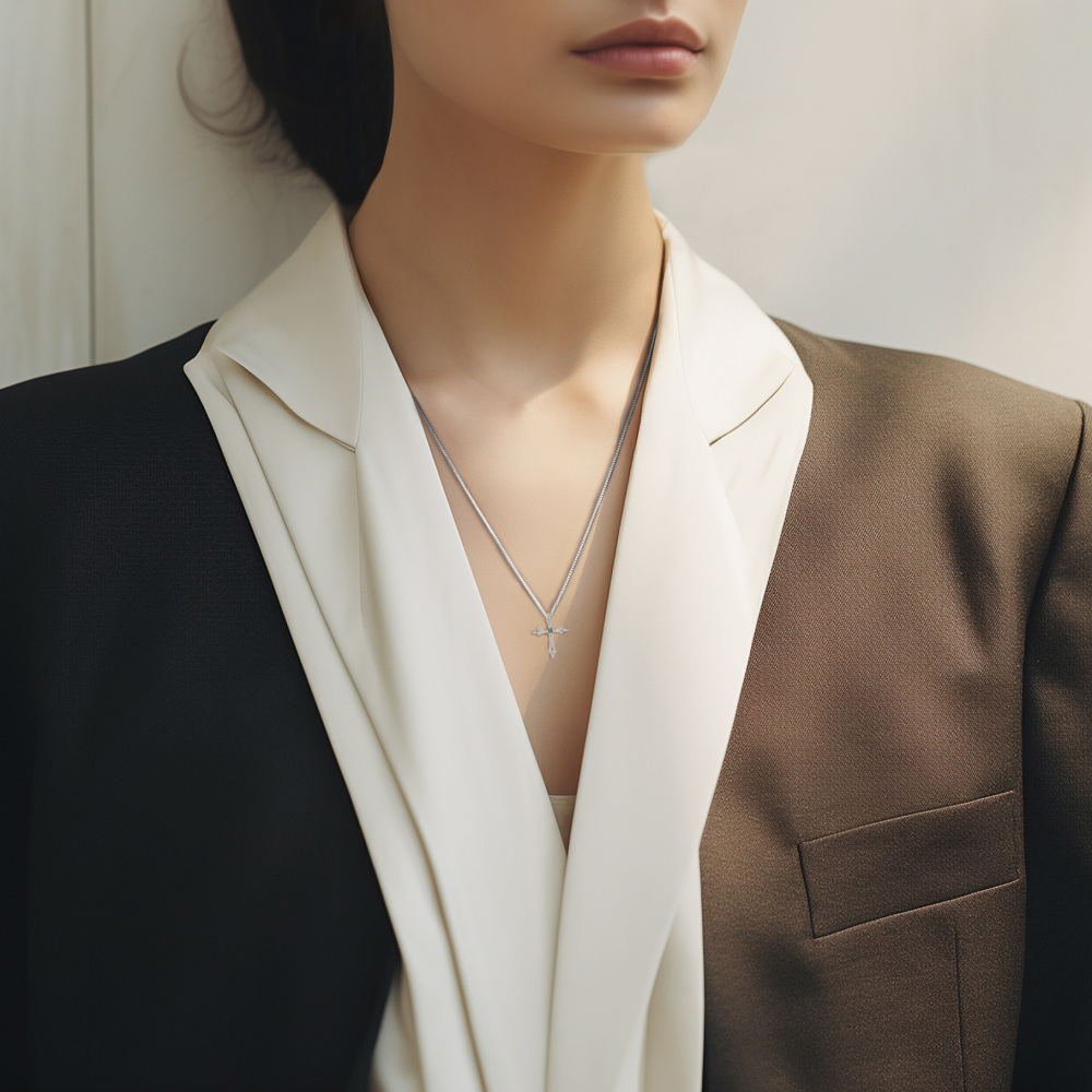 プラチナ950 プラチナ850 ブルーダイヤ クロス ネックレス J393429