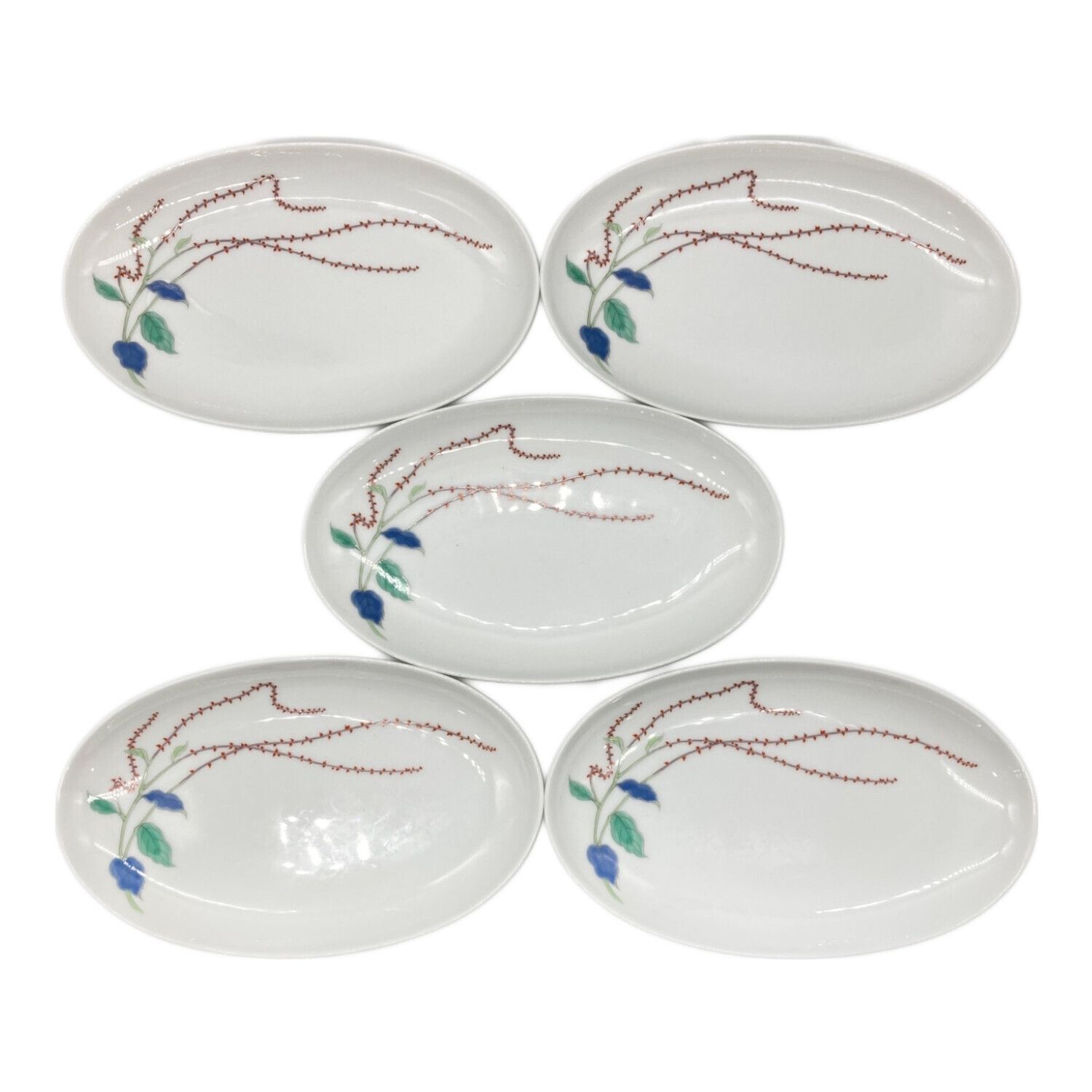 深川製磁 (フカガワセイジ) 楕円多様皿揃え ※1枚製造時のヒビ有 水引草